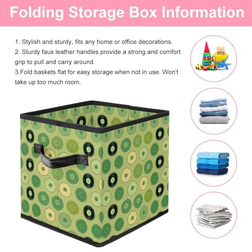 Boîte de rangement cube vert motif disques avec poignées cuir pour dressing - 4
