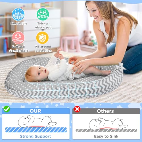 Image of KISS GOLD Baby Lounger - Breathable Soft Cotton Cover Baby Lounger Nest, Babies Essentials Gifts, Portable Lounger for Baby Tummy Time Floor Playing Seated Support for Home and Travel