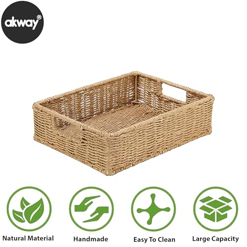 Image of DECOWAY Wicker Seagrass Kauna Grass Water Hyacinth Rattan Cane Storage Rectangular Basket - (Beige Color) (12 inchL X 8 inchW X 4 inchH)
