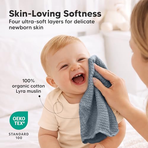 Image of 5-Pack Muslin Baby Washcloths for Newborn - 12x12 Soft Absorbent Organic Cotton Muslin Wash Cloths for Babies Girl, Boy, Infant, Toddlers, Kids Face Towel, Bath Essentials, Baby Burp Rags (Slate)