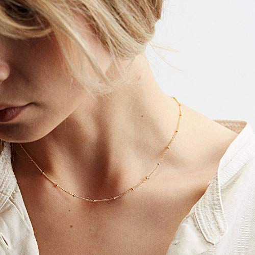 MILACOLATO Danity Choker Necklace Sterling Silver Pearl Bead Satellite Choker Necklaces 18K White Gold or Gold Plated Choker Necklace Minimalist Link Chain Necklace Trendy Jewelry for Women2