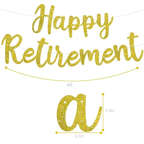 Image of BEISHIDA Pre-Strung Glitter Gold Happy Retirement Banner Party Decoration | NO DIY,Happy Retirement Sign,Retirement banner for Women & Man,Retirement Party Supplies