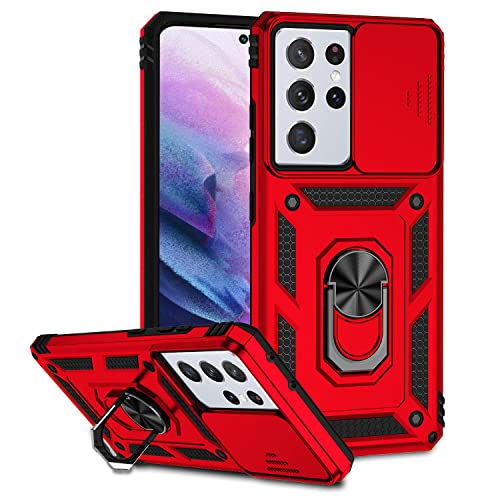 Coque Samsung S21 Ultra avec protège-caméra et béquille intégrée rouge
