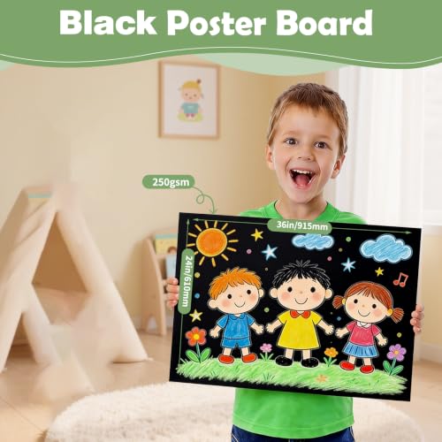 Image of 24x36 inches Poster Paper Set of 30, Black Large Poster Board, Blank Display Boards, Heavyweight Poster Paper Bulk for School, Office & Craft Projects