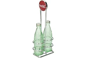 Collectible Coca-Cola Salt and Pepper Shaker Set with Chrome Electroplated Metal Rack