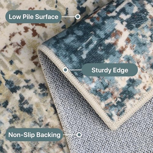 Area Rugs 9x12 Machine Washable Area Rugs for Living Room Bedroom Dining Room, Large Modern Abstract Colorful Soft Rugs, Indoor Low Pile Carpet with Non Slip Rubber Backing, Multi Beige