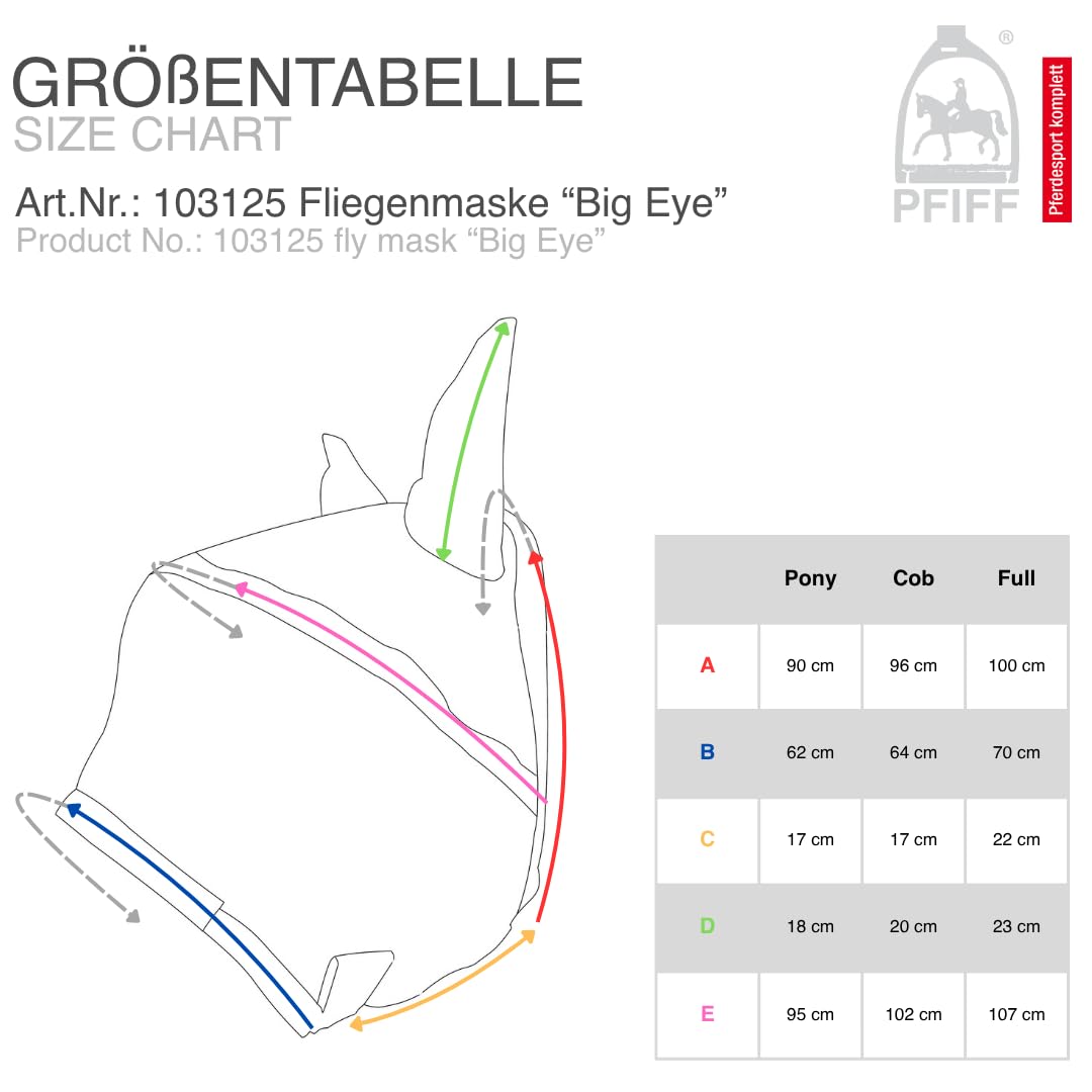 PFIFF 103125 Fliegenmaske „Big Eye“ mit UV-Schutz, Abnehmbarer Nasenschutz, Insektenschutz, atmungsaktiv, Schwarz, Cob