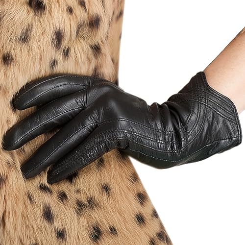 Nappaglo Damen Lederhandschuhe Winter Touchscreen Lammfell Elegant Echtleder Warm Handschuhe Outdoor, Touchscreen, Schwarz, M (Umfang der Handfläche:17.8-19.0cm)