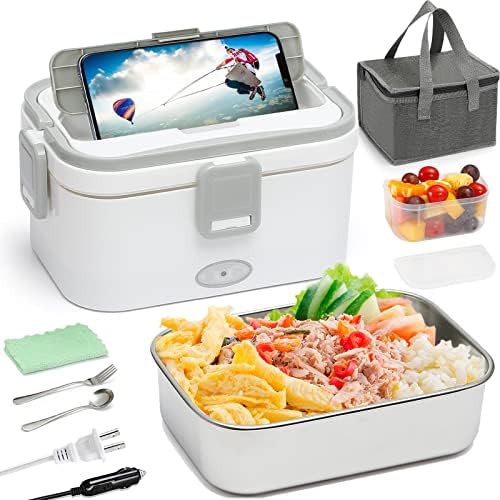 WinGaYe Electric Lunch Box 60W Faster Food Warmer, 1.8L Larger Self Heating ,12V 24V 110V Portable Food Heater for Car Truck Work,Leakproof Removable Container with Cutlery for Adults