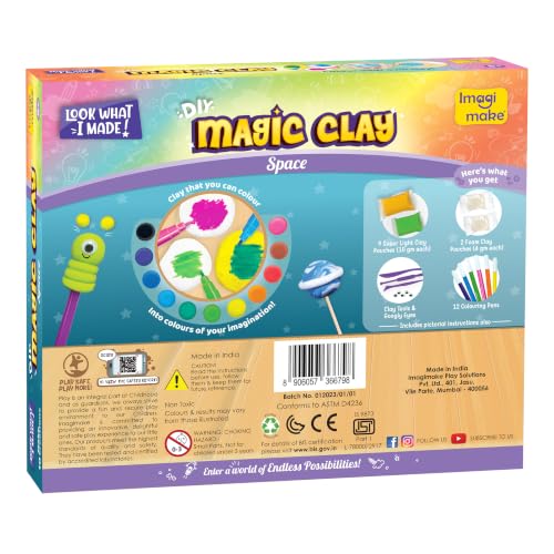 Image of Imagimake Magic Clay Space | DIY Return Gift - Pack of 6 | Age 5+ Years | Colour your own air-dry clay with Magic Clay pens; make 10 creations-Astronauts, Saturn, Alien & more; mess-free