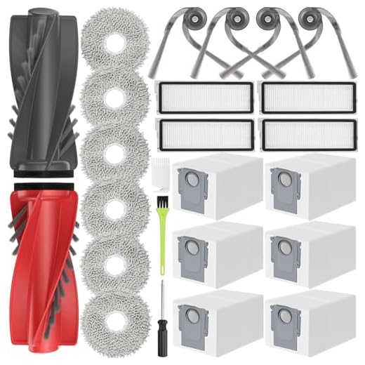 RUKHOOL Qrevo S5V Zubehör für Roborock Qrevo Curv S5X/ Qrevo Edge S5A/ Qrevo Edge/Qrevo Curv Ersatzteile Zubehörset Accessories 6 Staubbeutel 2 Hauptbürsten 4 Hepa Filter 6 Wischpads 4 Seitenbürsten
