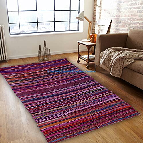 The Harry Creations Cotton Fabric Woven Bohemian Chindi Rugs Braided Floor...