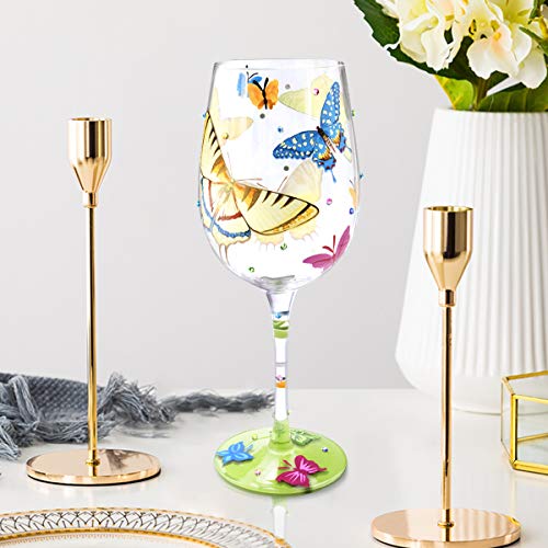 Nymphfable Hand-Painted Wine Glass Colorful Butterflies Artisan Painted Glass 15 Oz Novelty Gift For Birthdays,Weddings,Valentine's Day #TOP6