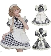 [HarnyLoom] メイド服 コスプレ 衣装 チェック柄 フリル ロリータ かわいい カチューシャ 付き 4点セット ハロウィン レディース 仮装 衣装 コスチューム 可愛い 大人用 メイド服