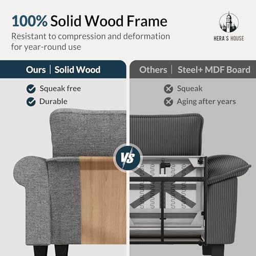 Image of HERA'S HOUSE Modular Sectional Sofa and Chair Set for Living Room 3-Piece | Mid-Century Modern 5-Seater Cloud Sofa Set, Dark Grey, Rolled Arms & Nailhead Trim, Wider Seats, Soft Linen Furniture Set