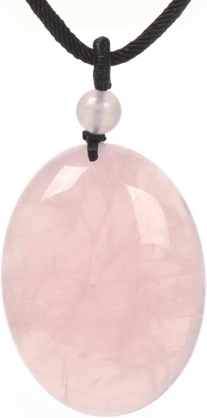 Crystal Gemstone Healing Quartz 40mm Flatback Oval Braided Cord Necklace 22"