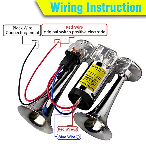 GAMPRO Air Horn 12V 135db, Chrome Zinc Dual Trumpet Air Horn with Compressor Easy Install for Any 12V Vehicles Trucks Lorrys Trains Boats Cars Vans - Thumbnail 7