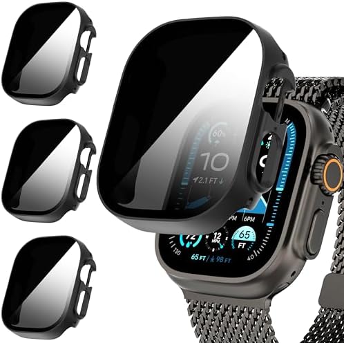 Suoman 3-Pack for Apple Watch Ultra 4/3/2/1 49mm Privacy Screen Protector Case, [Anti-Peeping] Ultra-Thin Tempered Glass Case Cover for iWatch Ultra 49mm 4/3/2/1