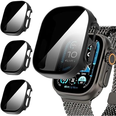 Suoman 3-Pack for Apple Watch Ultra/Ultra 2 49mm Privacy Screen Protector Case, [Anti-Peeping] Ultra-Thin Tempered Glass Case Cover for iWatch Series 8 /iWatch Series 9 Ultra/Ultra 2 49mm Cover