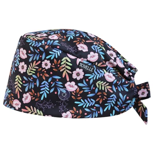 Image of Scrub Caps for Women with Buttons, Classic Surgical Caps | Double-Sided Printed, Adjustable,Long Hours, Sweatbands, Fabric Help Reduce Static Buildup