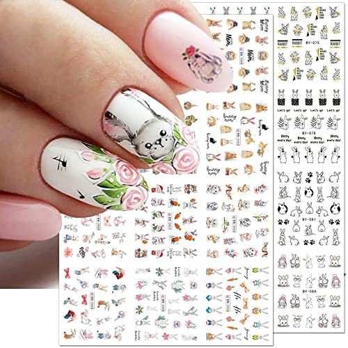 3D Cute Rabbit Nail Stickers For Girls Cartoon Rabbit Nail Art Stickers Water Transfer Nail Decals Easter Bunny Stickers For Nails Kids Bunny Nail Sticker Nails For Women Nail Supplies,2 Big Sheets #TOP2