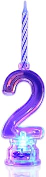 Novelty Place Birthday Number Candle Set, Flashing Multicolor Changing LED Birthday Cake Topper with 4 Wax Candles Number 2