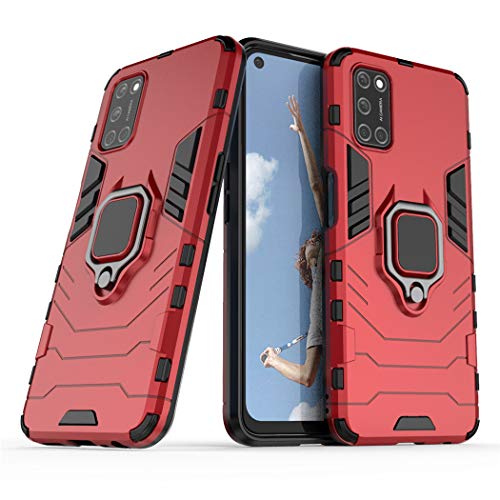 LuluMain Compatibile con Oppo A52 Cover, Custodia Armor Anello Cavalletto (Funziona con Il Supporto Magnetico per Auto) Case Paraurti (Rosso)