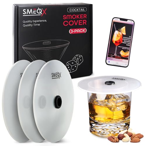 SMEQX 3-Pack Cocktail Drink Smoke Infuser Cup Cover ; X-large, X-thick Acrylic Glass, hygienic food-grade easy cleaning cocktail smoke infuser accessory add-on
