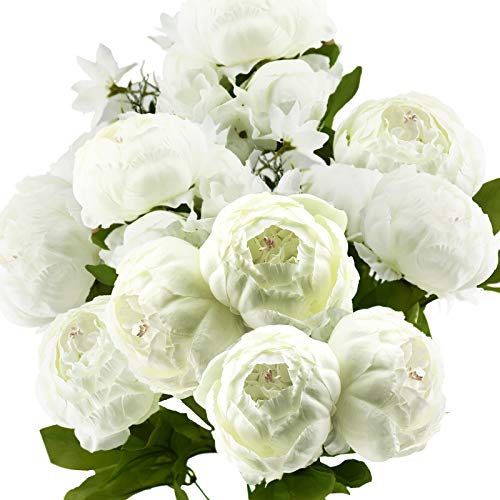 Image of FiveSeasonStuff Vintage Artificial Peonies Silk Peony Flowers and Hydrangeas for Wedding Bridal Home Decor - Beautiful Floral Centerpiece Arrangement Decoration with 2 Bouquets (Ivory White)