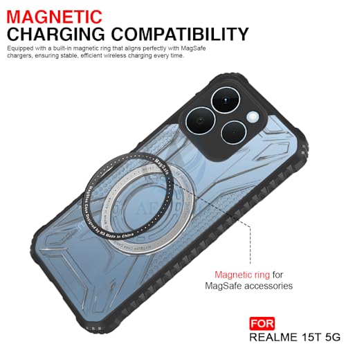 Image of AESTMO Hybrid Shockproof Back Cover Case for Realme 15T 5G / Realme Narzo 90 5G Compatible with MagSafe | Hard Back Case Cover (PC & TPU, Translucent Back, Black Sides)