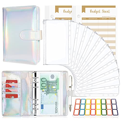 TAOPE Classeur Budget avec Enveloppe Budget, Classeur A6 Budget Planner Sets en PU Cuir, Carnet Budget 6 Anneaux Remplissable avec Pochettes Transparentes,...