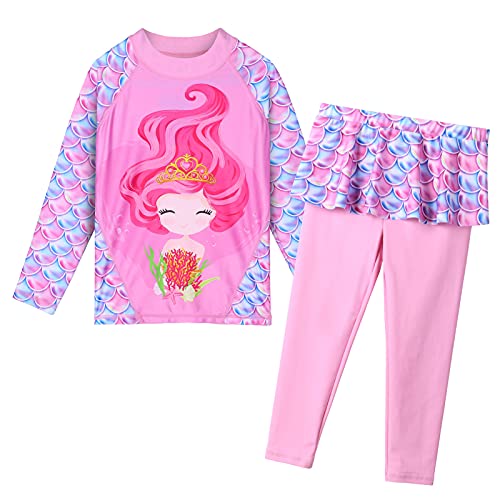 TFJH E Girls Long Sleeve Swimsuits Skirt 2-Pieces Rash Guard Set Sun Protection UV 50+