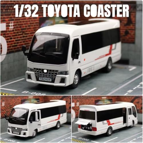 Image of 1.32 Scale Toyo ta Coaster Bus Exclusive Alloy Metal Pull Back Die-cast Model with Sound Light Mini Auto Toy for Kids Metal Model Toy with Sound and Light. (1.32 Scale -White)
