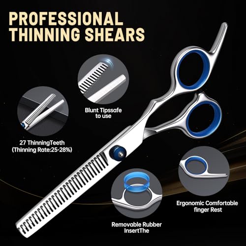 YUQGAOP Hair Cutting Scissors Set, Professional Stainless Cutting Hair Scissors, Barber Hair Cutting Scissors Thinning Shears Sharp Blades Hairdresser Haircut for Women/Men/kids, LFJ1234