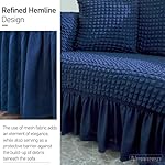 Neween Loveseat Sofa Slipcover Washable 1-Piece Sofa Cover with Skirt, Universal Stretchy Furniture Protector Couch Cover with 1 x Pillowcase Country Style for Kids, Pets (Medium, Navy Blue) - Image 4