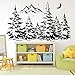 QIANGTOU Decalcomania della Parete del Paesaggio della Foresta di Montagna Alberi di Pino Montagne con Adesivi murali degli Alberi Nnature Moon Stars Decal per la Decora 99x63cm