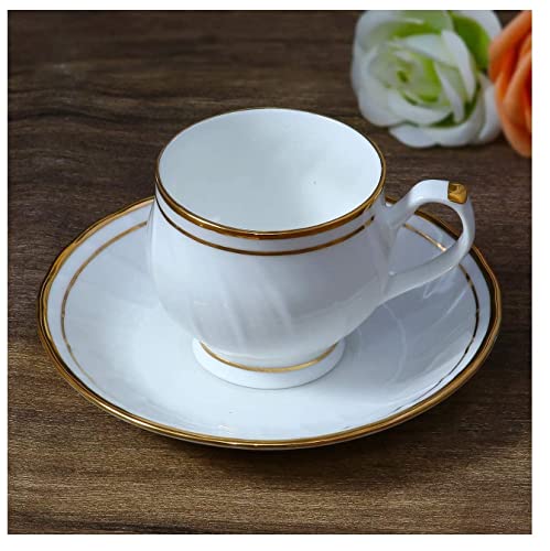Image of Fine Bone China Gold Line Tea Cup and Saucer /Coffee Cup and Saucer /180Ml, (6 Cups & 6 Saucers)