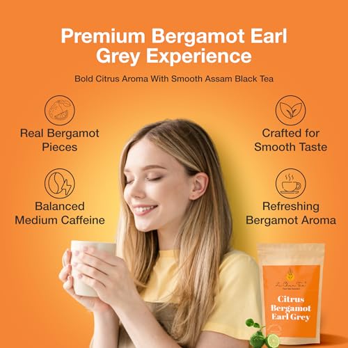 Image of Zi Chun Tea | Bergamot Earl Grey Tea Loose Leaf | Made with Extra Whole Bergamot Pieces (Not Oil), Premium Assam Black Tea, Bold Citrus Flavor, Non-GMO, No Artificial Ingredients | 8.8 oz