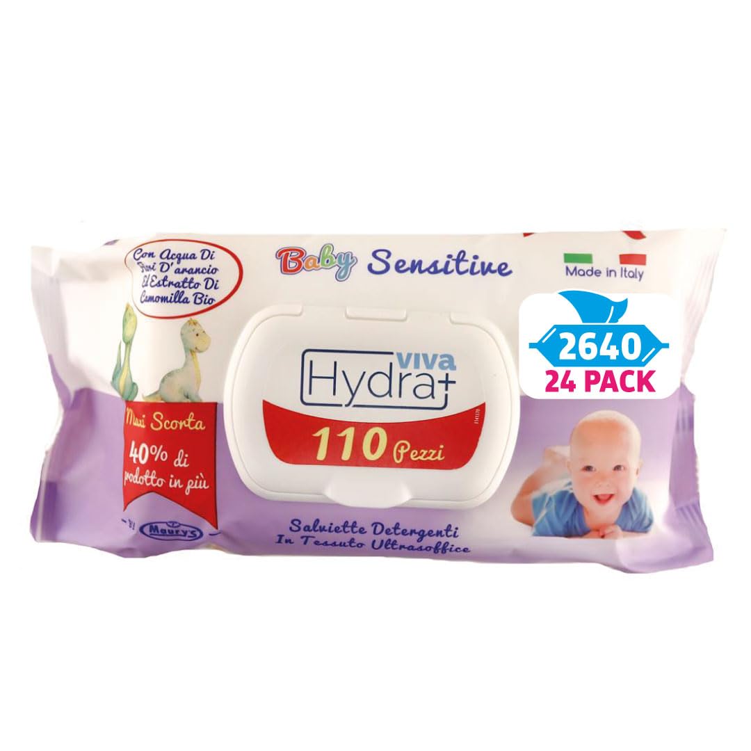 Maury's Salviette per Neonati Idratanti e Detergenti - Umidificate a Base di Acqua per Pelli Sensibili e Delicate con pH Neutro - Corpo Viso e Cambio Pannolino (SENSITIVE - 2460 Pz (24 Confezioni))