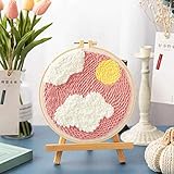 JOEBO Punch Needle Starter Kits Punch Needle Tool DIY Teppich Punch Anfänger Kit mit einem verstellbaren Punch Needle Stickrahmen 7,8 x 7,8 Zoll /44 (Color : Pink Sky)