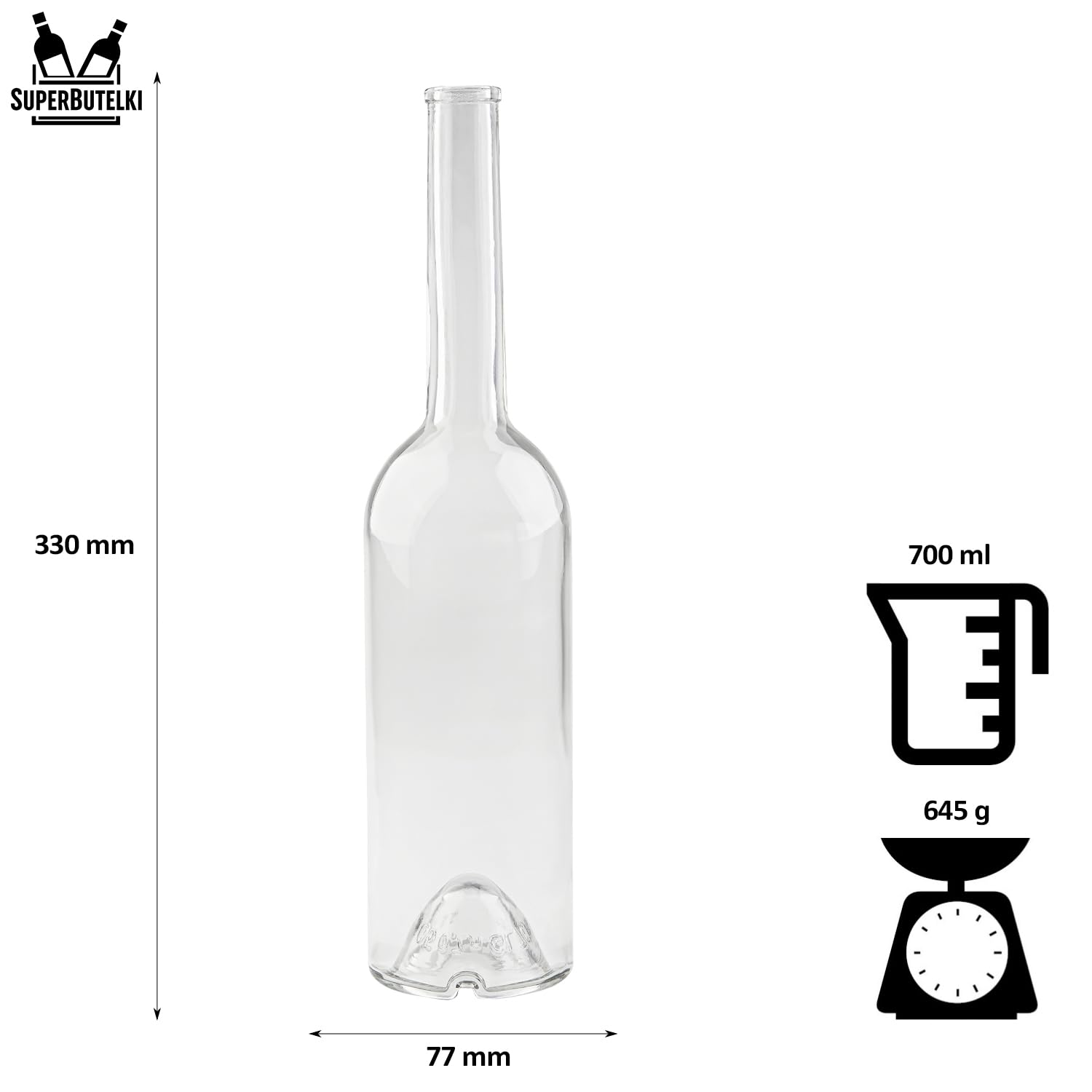 FENICE - Botella de aceite de oliva vacía de vidrio para aceite de oliva, vino o licor, 700 ml, botella de aceite de oliva vacía con tapón - Botella decorativa de cristal