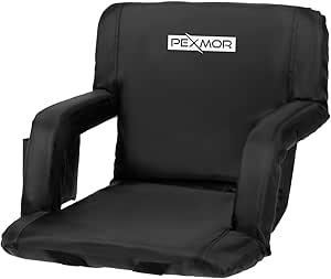 PEXMOR Wide 25''/21'' Stadium Seats for Bleachers with Back Support & Carrying Bag, Reclining Chair with Two Pockets for Drinks, Portable Padded Shoulder Straps, Armrests, Waterproof Anti-Slip Bottom