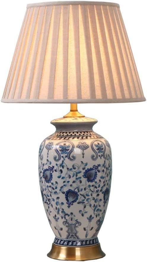 WISHVYQ 21.6" Hand Painted Ginger Jar Ceramic/Metal LED Table Lamp Chinoiserie Oriental Large Bedside Desk Nightstand Lamp Blue and White Porcelain Lamp