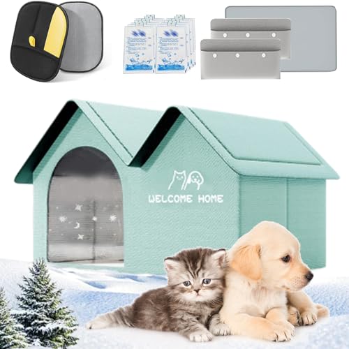 2025 New Upgraded Air Conditioner Cat House, Dog House with Ac, Air Conditioned Dog House, Pet Cooling House, with Air Conditioning 10 Ice Packs,for Small,Medium,and Large Dogs/Cats (Blue, L)