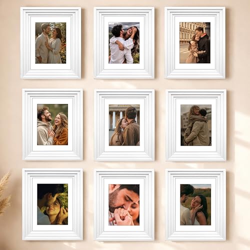 Image of Art Street Luxury Photo Frame for living room, Modern Step Design Photo Frames for Photograph, Art Work, Kids Room Set of 9 (6x8 Inch, White)