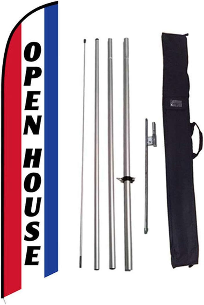 FFN - Open House Feather Banner Flag Includes 15 FT Poles Kits, Ground Stakes, and Travel Bags, for Real Estate Agents Outdoor Sign (Pack 1)