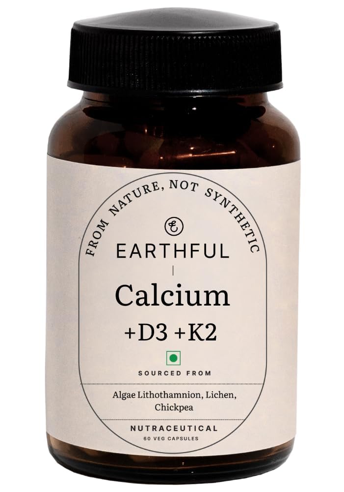 Calcium Magnesium Capsules | 100% Plant, Non-Synthetic | Bone Health Support with Vitamin D3 & K2 | 60 Capsules for Stronger Bones & Joint Relief | Clean Formula, No Additives, 260 grams