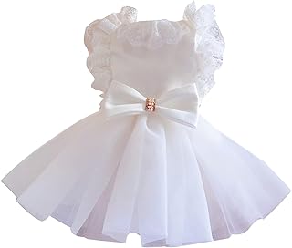 Dog Pure White Dress Bowknot Tutu Skirt Wedding Party Dress S
