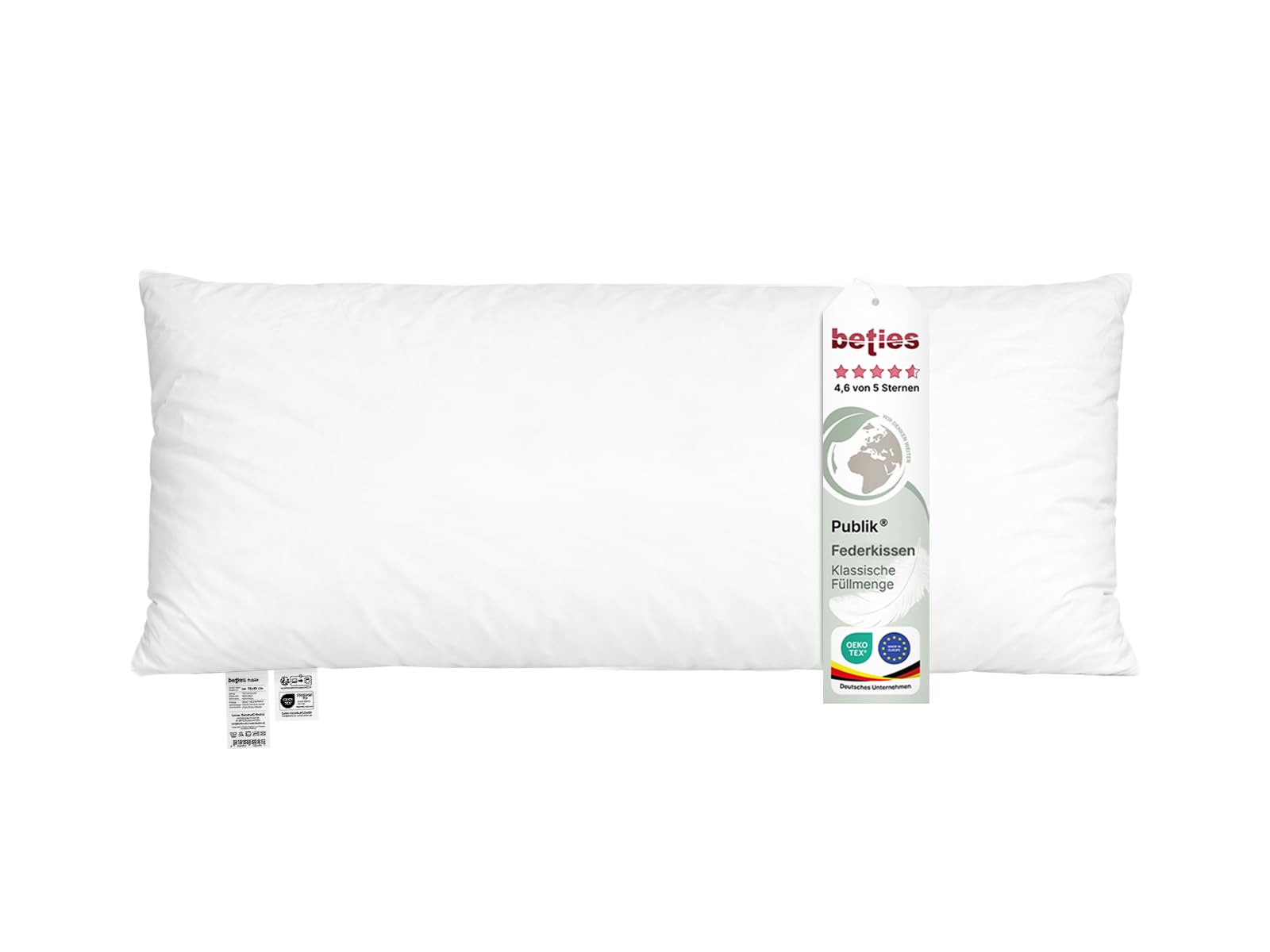 beties - Publik - Feder Füllkissen 30x70 cm – 530 g Enten- & Gänsefedern – Langformat Innenkissen Inlett – waschbares Baumwoll-Inlett – Sofakissen, Dekokissen & Rückenkissen