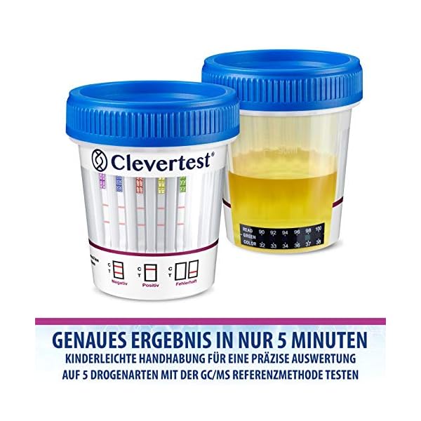 Clevertest Multi Drogentest Für 5 Drogen Arten - Professioneller Drogenschnelltest Im Sterilen & Hygienischen Becher… – Bild 4